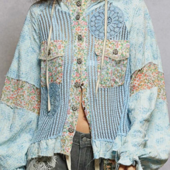 POL Tops - NWT POL oversized mix media hoodie with snap front